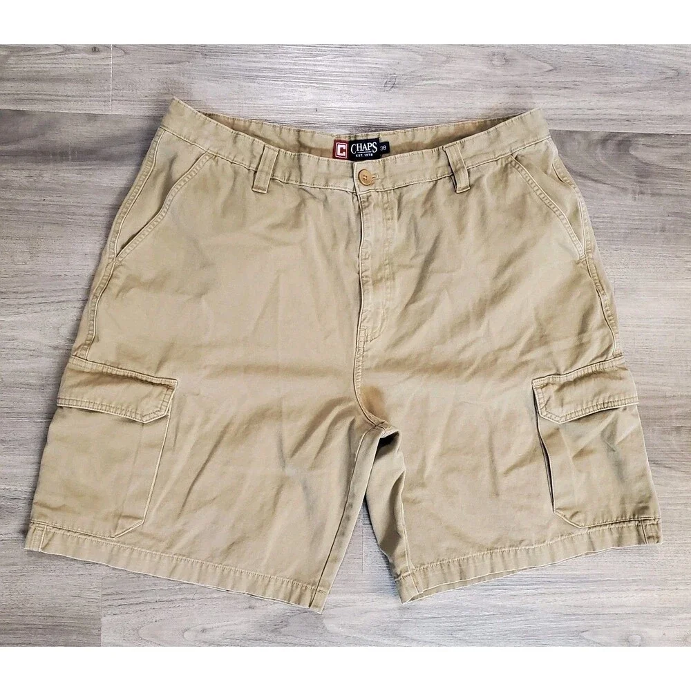 Chaps Polo Ralph Lauren Cargo Shorts Mens Sz 38 Tan Cotton Multi-Pocket Utility